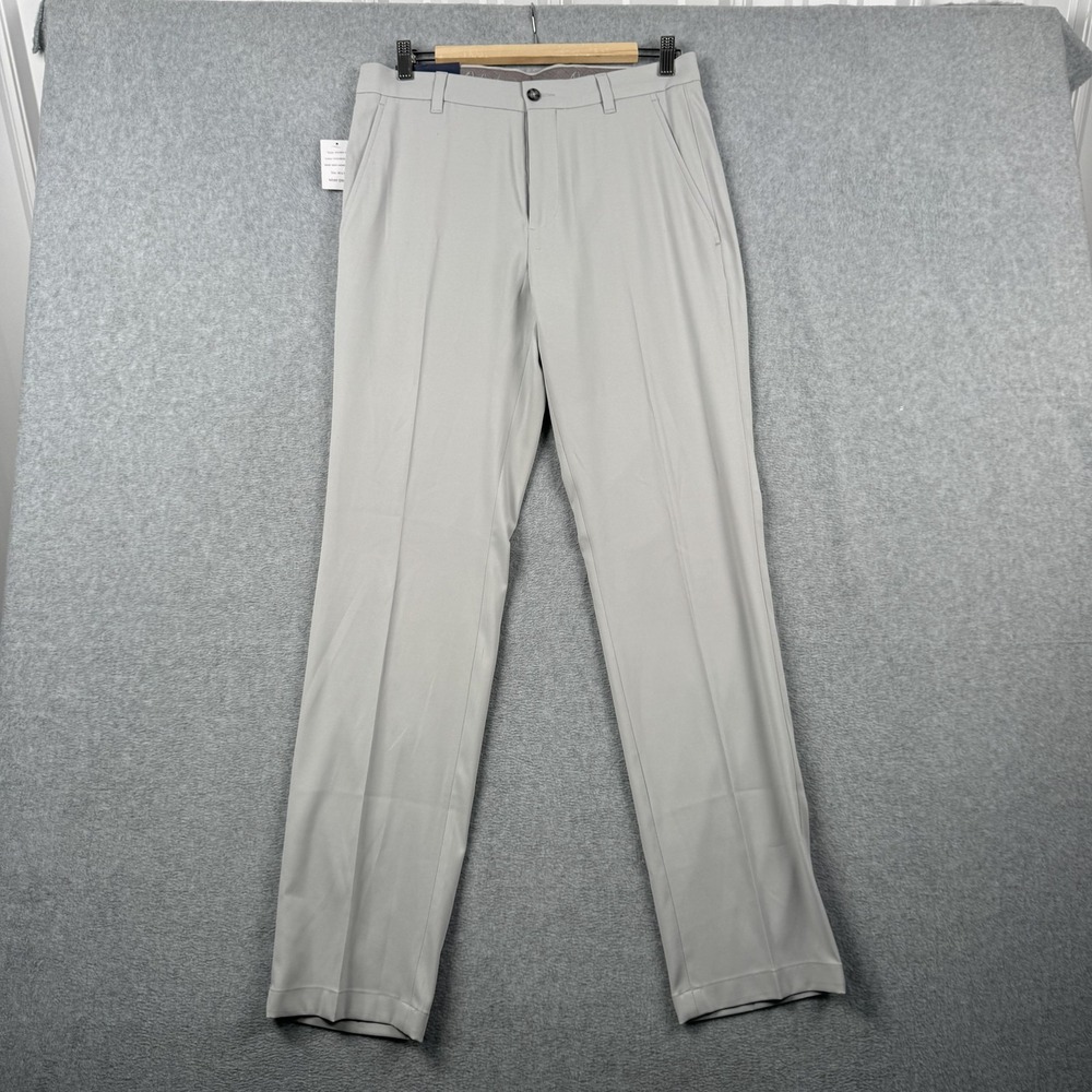 Oxford Pants Mens 30x32 Gray Stretch Woven Dress Golf Polyester Chino Casual NEW